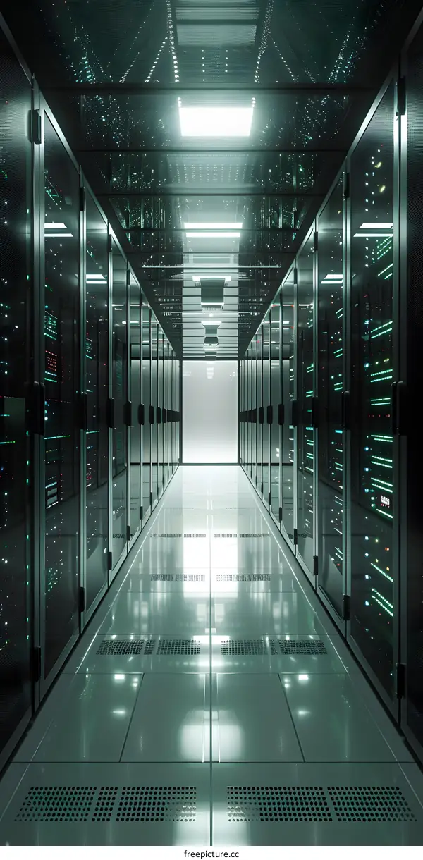futuristic technology data center server room with bright lights