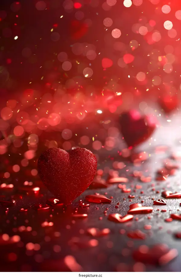 Red glitter heart on a red background