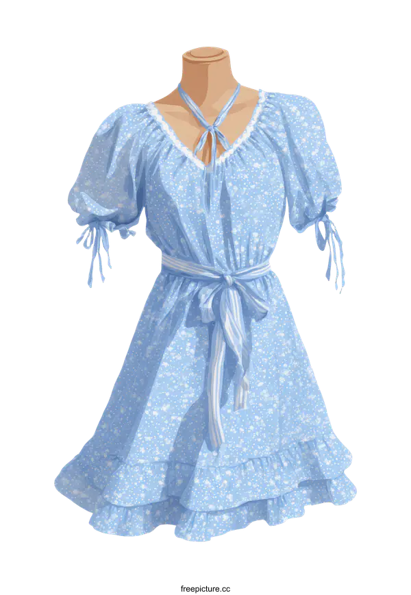 [Transparent Background PNG]Light Blue Floral Print Dress Illustration