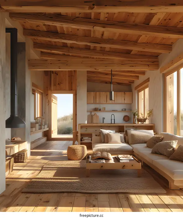 Rustic interior living room with wood accents