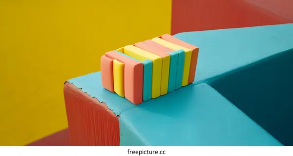 Colorful Stacked Blocks on Red Yellow and Blue Surface