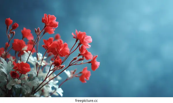 Beautiful Red Flowers on a Teal Background