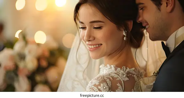 A newlywed couple share a loving moment at their wedding ceremony.