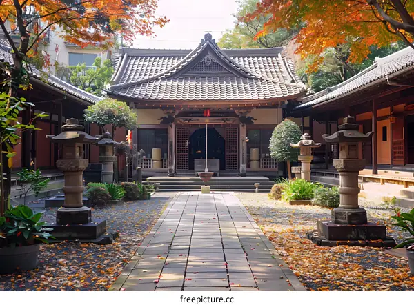 Traditional Japanese Temple in Autumn