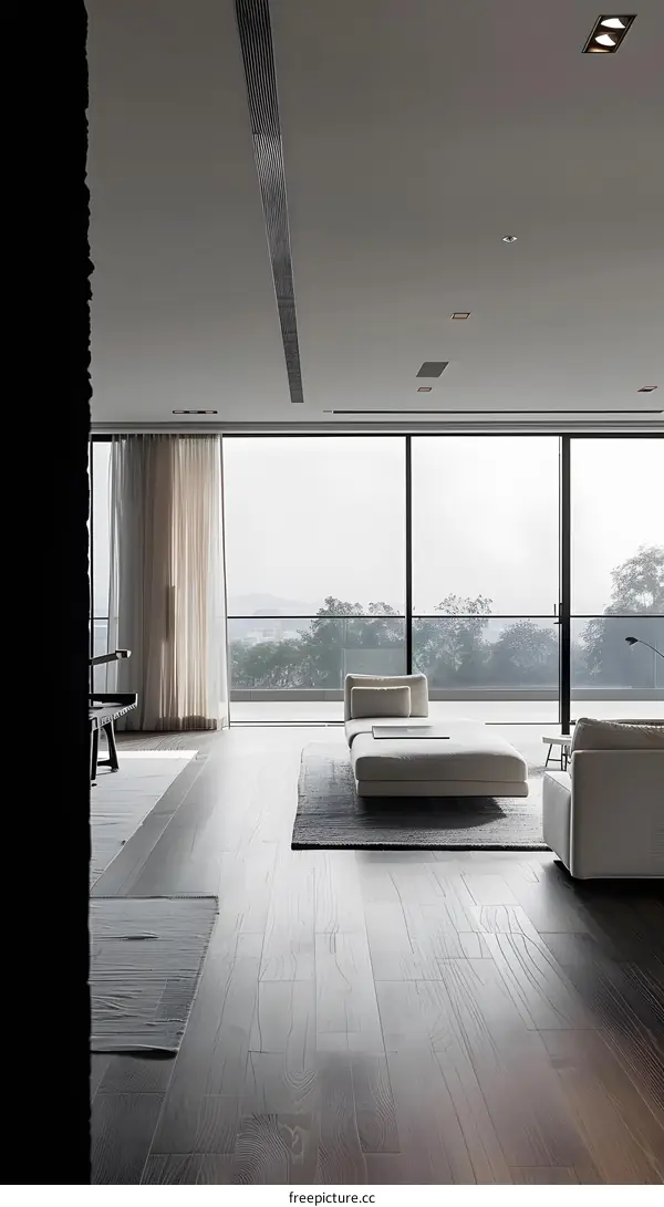 Modern Minimalist Living Room Interior Design with Large Windows