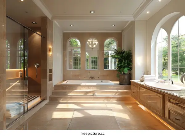 Luxury Bathroom Interior Design with Large Windows