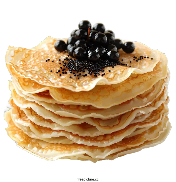 [Transparent Background PNG]A stack of pancakes with caviar
