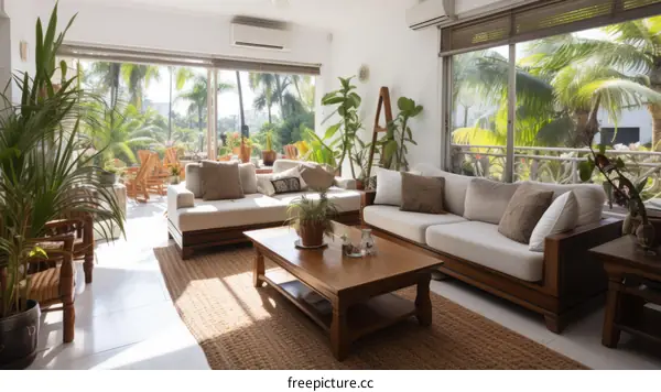 Airy Living Room With Tropical Plants