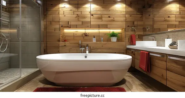 Modern Wooden Bathroom Design with Bathtub