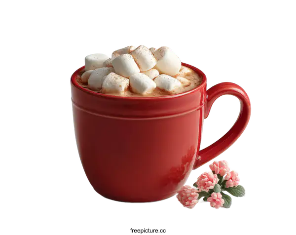 [Transparent Background PNG]Red Mug of Hot Chocolate with Marshmallows