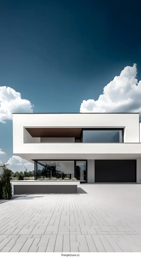 Modern Architecture House with White Walls and Blue Sky