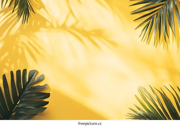 Tropical Leaf Shadow on Yellow Background