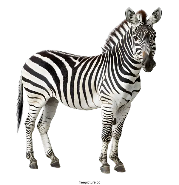 [Transparent Background PNG]Striped Zebra Standing on White Background
