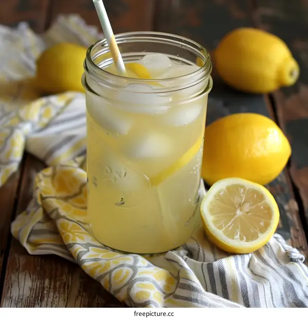 Refreshing Homemade Lemonade with Ice and Lemon Slices