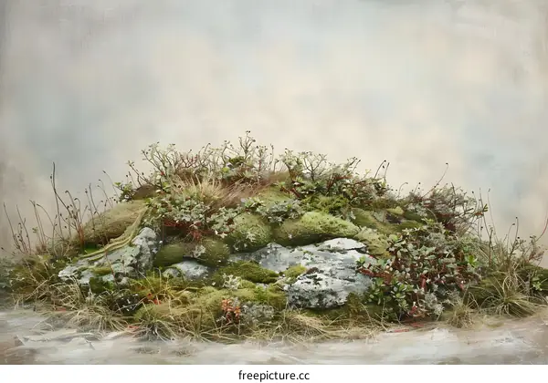 Green Mossy Rock with Lush Vegetation