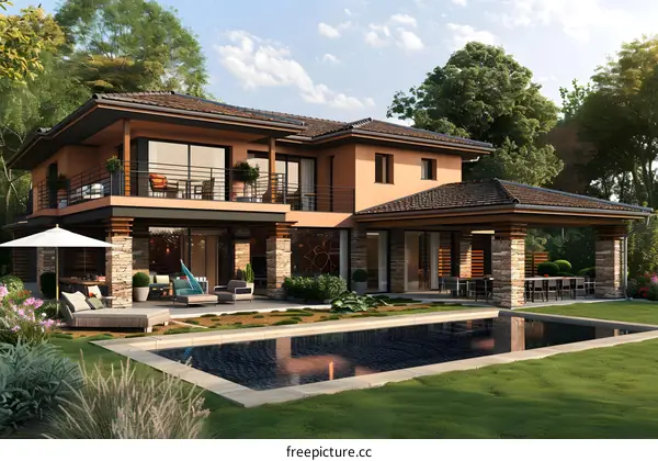 Modern House with Swimming Pool and Landscaping