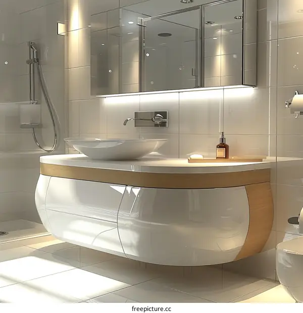 Modern White Bathroom Vanity with Curved Design