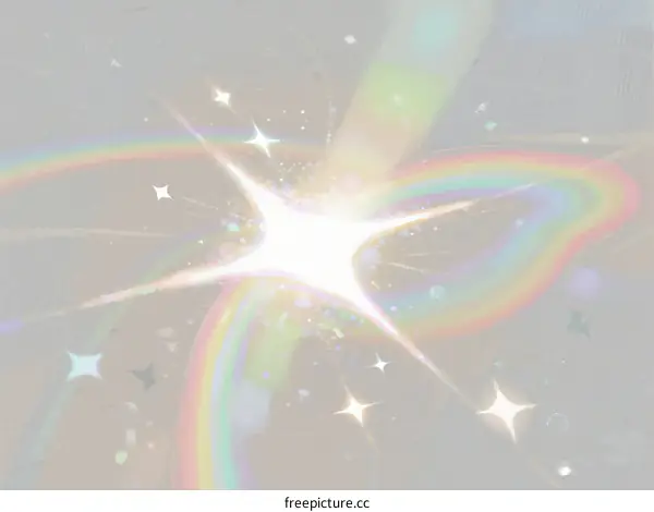 A Vibrant Rainbow Burst with Sparkling Stars and Light Rays