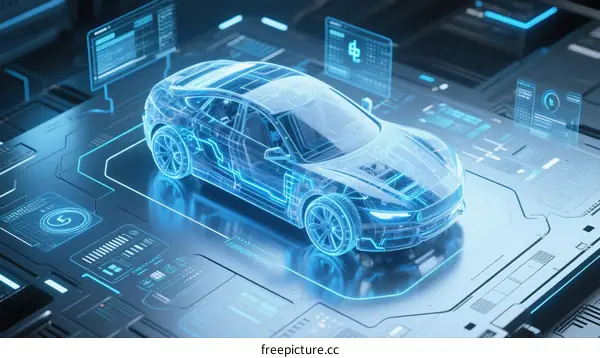 Futuristic Holographic Car Design with Digital Interface