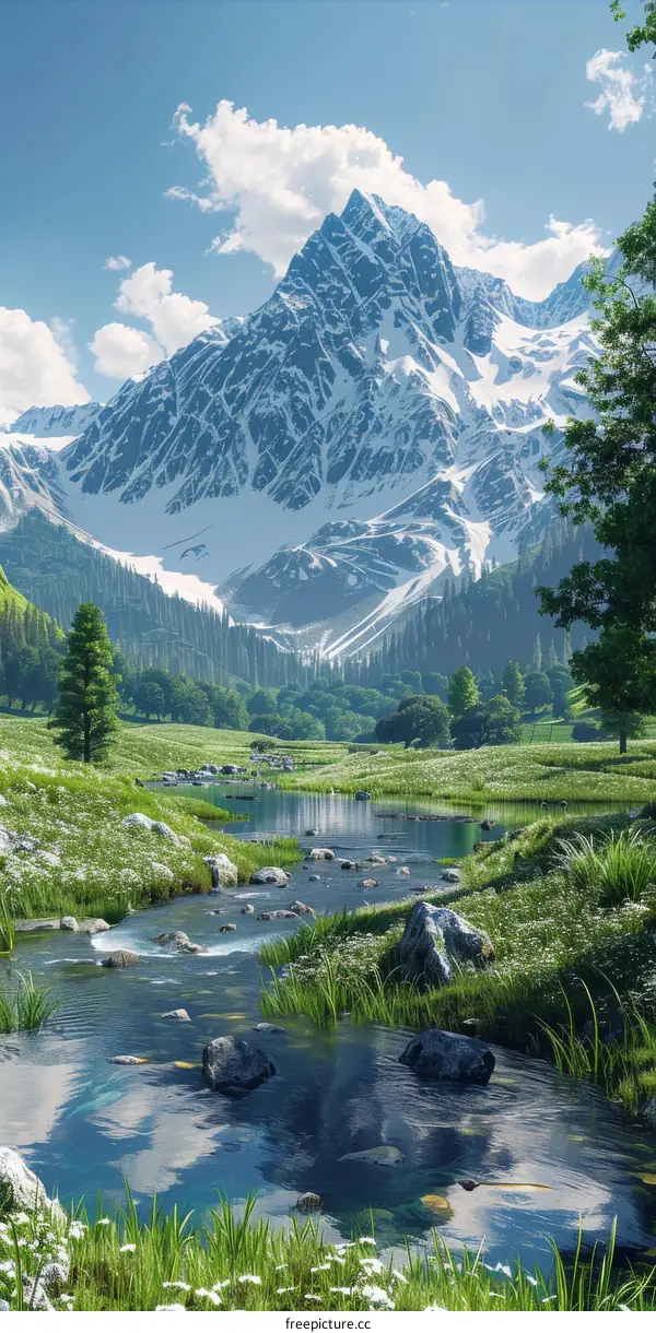 Majestic Mountain Range with River Valley