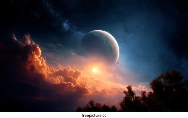 Alien Sunset Over a Colorful Nebula