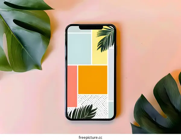 Modern Flat Lay Phone Screen With Palm Leaves