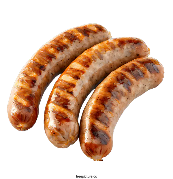 [Transparent Background PNG]three grilled sausages on a white background