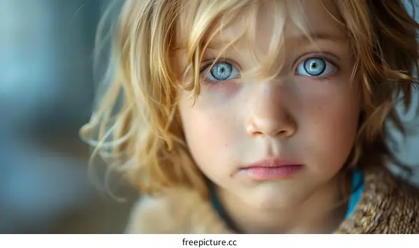 Portrait of a young boy with blue eyes and blond hair