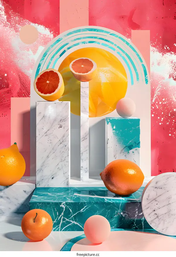 Abstract Still Life with Fruit and Marble