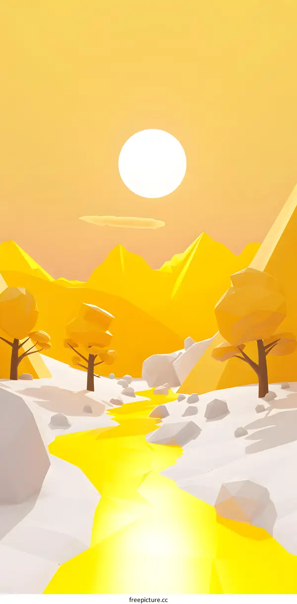 Low Poly River Valley Landscape Illustration