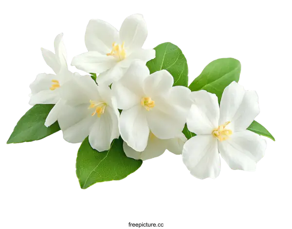 [Transparent Background PNG]Close-up of Beautiful White Flowers and Green Leaves