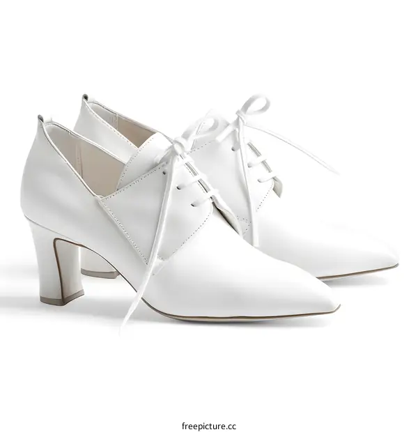 A pair of white leather shoes with heels and laces.