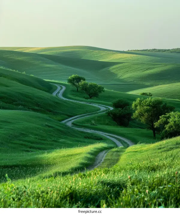 Winding Country Road Through Green Hills