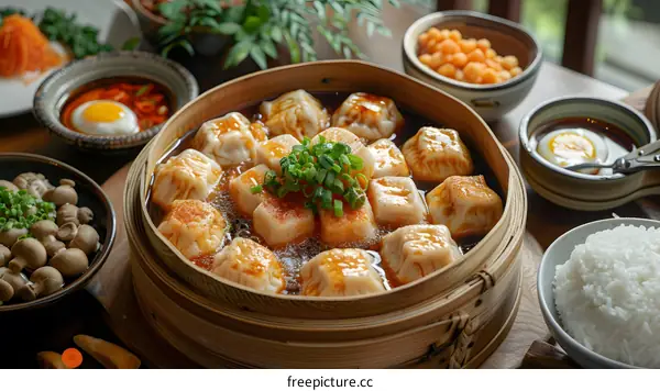 Steamed Dumplings in Bamboo Steamer