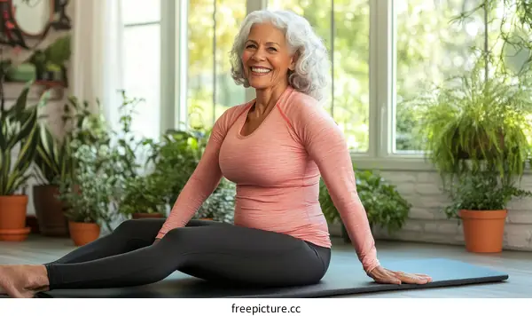 Senior Woman Doing Yoga at Home
