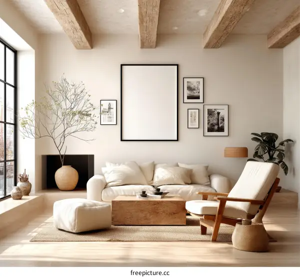 Modern Minimalist Beige Living Room Design