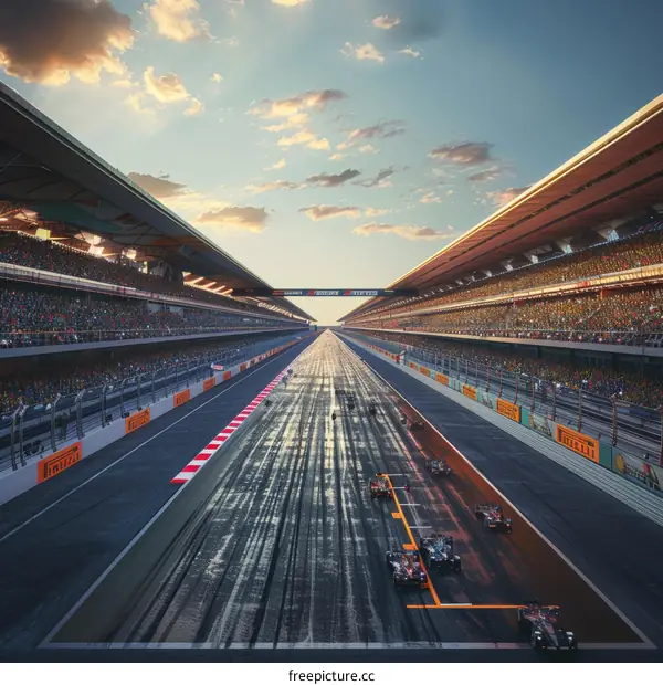 Formula One Cars Racing on Track