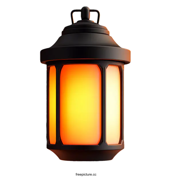 [Transparent Background PNG]Black Decorative Outdoor Lantern with Orange Light