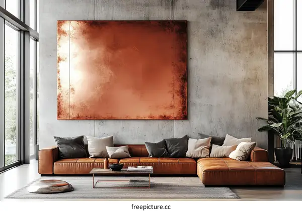 Modern Living Room with Copper Artwork