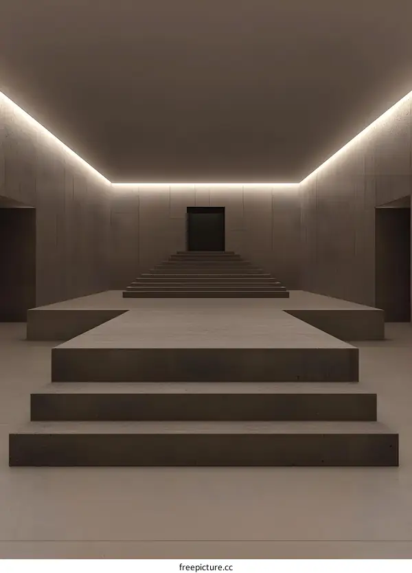 Minimalist Concrete Room with Stairs and Doorway