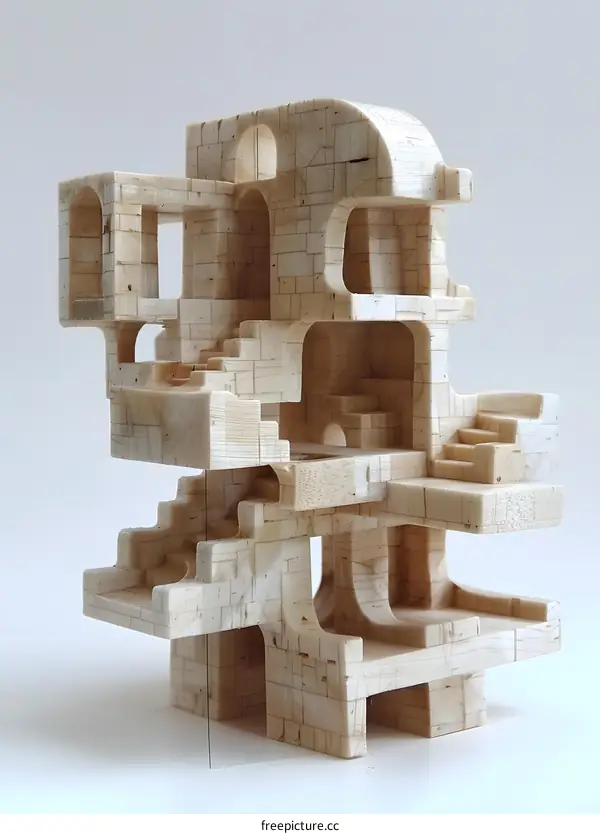Intricate Wooden Architectural Model