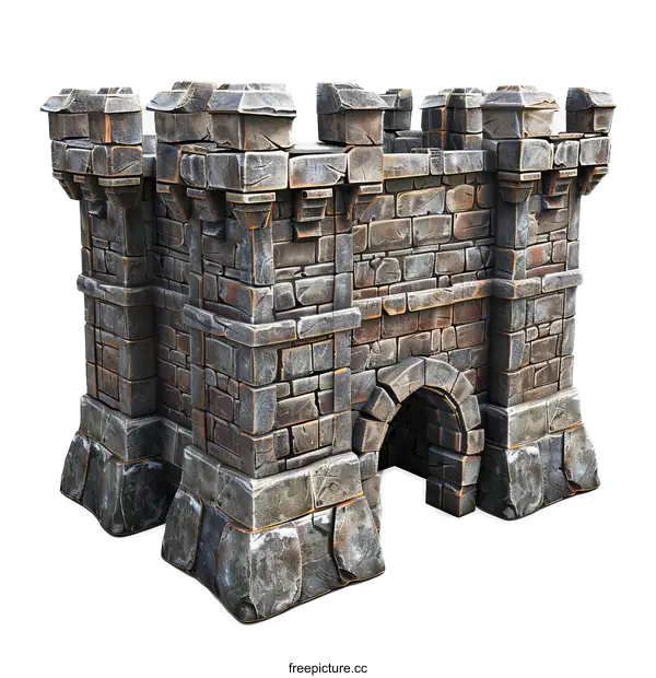 [Transparent Background PNG]A realistic rendering of a castle tower made of stone with an archway entrance