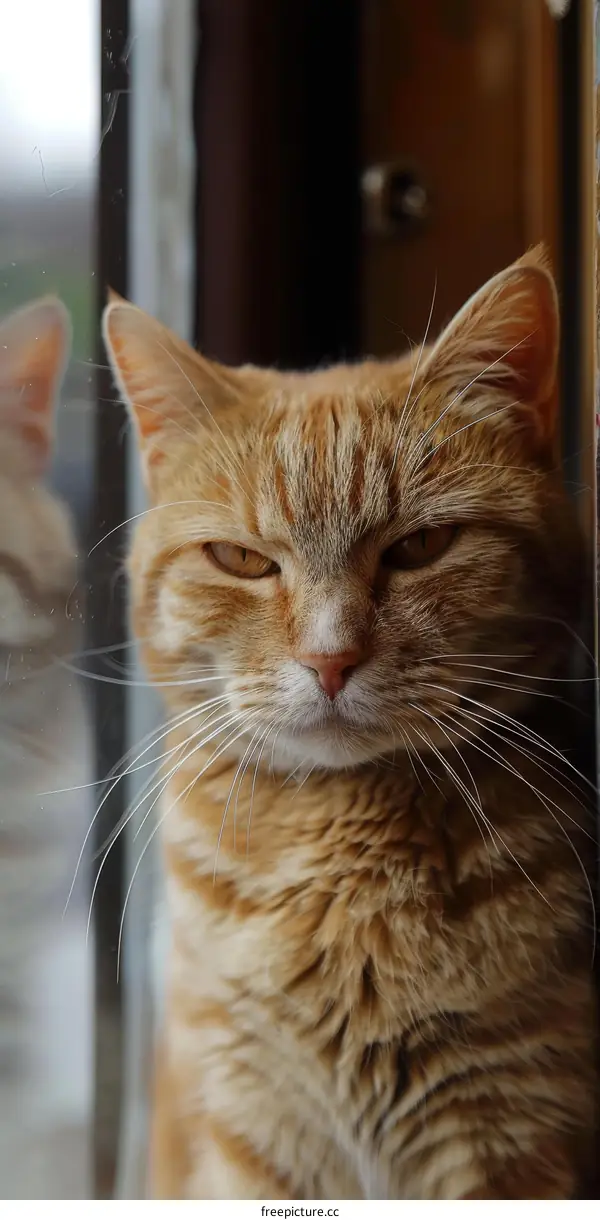 ginger cat looking out the window