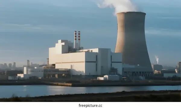 Nuclear Power Plant with Cooling Tower and Industrial Structure