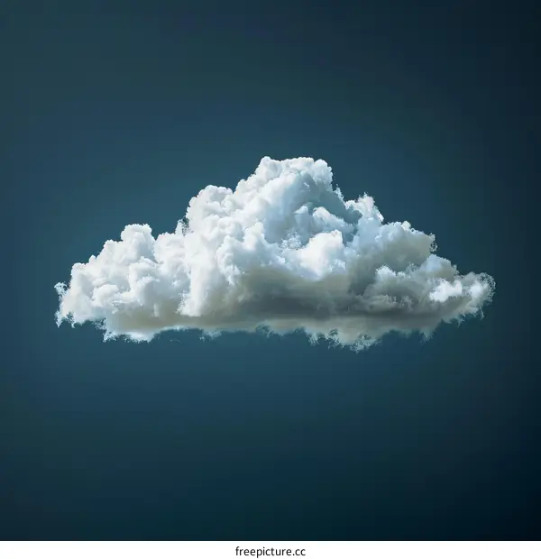 3D rendering of a single white cloud on a dark blue background