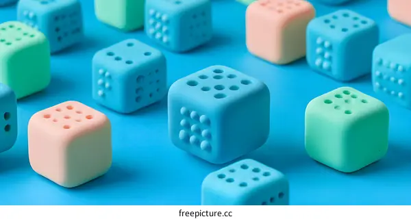 Colorful Dice on Blue Background