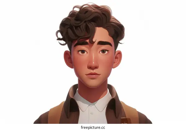 Portrait of a Young Man with Brown Hair and Backpack