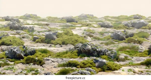 Rocky Landscape With Moss and Grass