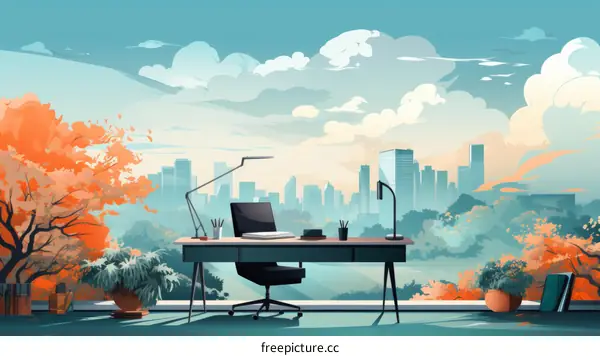 Modern Home Office with City View