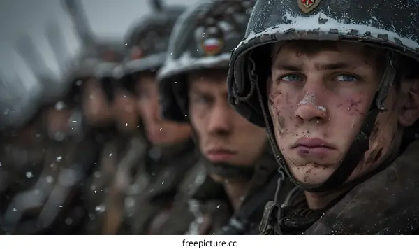A soldier staring at the camera with determination in his eyes